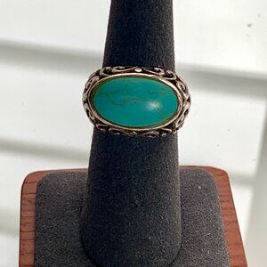 Vintage Sterling Silver Turquoise Ring 6.75 — Ornate Boho Scrollwork, 925 Southw